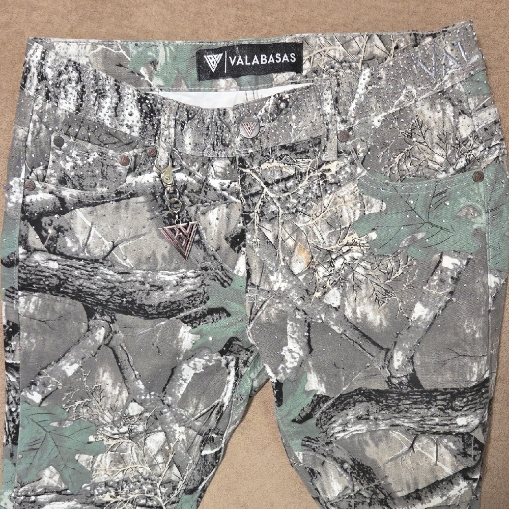 Valabasas Silver Embellished Men Camouflage Flare Jeans Size 30 - Picture 7 of 10